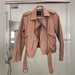 Ballet pink leather all saints jacket. Cropped, size 6. Balfern belted style.